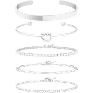 Silver-B Plated Bangle Cuff Non Tarnish Trendy Stack Bracelets for Women